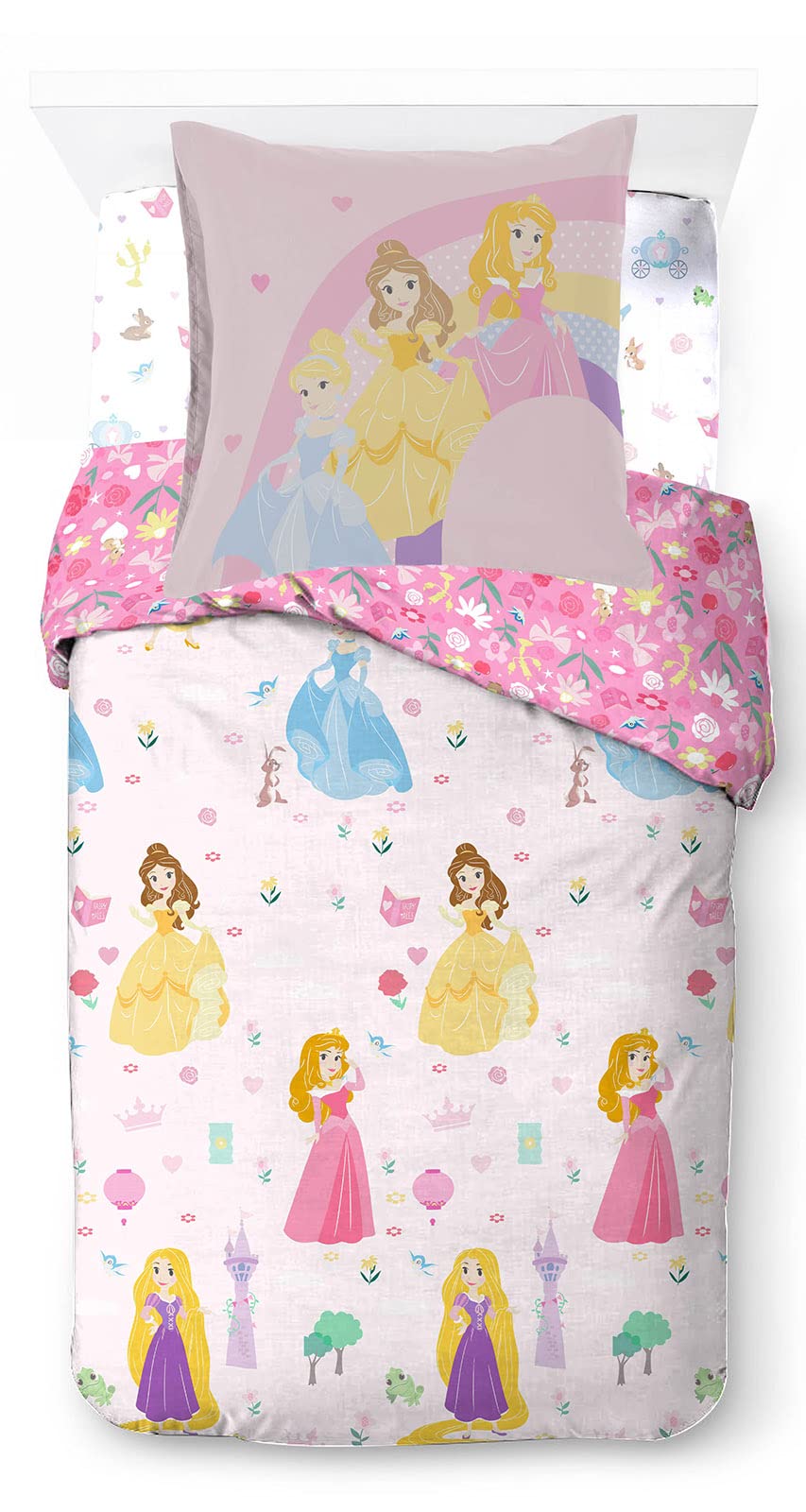 Disney Princess Cut Paper 100% Cotton 3-Piece Bed Linen Set 135 x 200 cm Single Bed Size - Duvet Cover + Fitted Sheet 90 x 200 cm + Pillowcase 50 x 70 cm — image 1