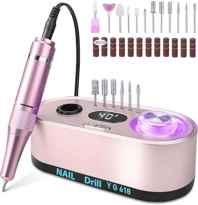 Urbuti Elektrische Nagelfeile Nagelfräser Professioneller, 40000U/Min, LCD Maniküre Pediküre Set mit Multifunktionale Basis Elektrisch Tragbares Design Beleuchtet Touch-Button-Steuerung Rosa