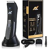Fhuesion® Manscape Trimmer for Men -IPX7 Waterproof Ball Trimmer w/Light & Ceramic Blade, Body Groomer for Pubic/Body/Groin Grooming, Electric Razor Shavers USB-C Charging, No Nicks, Gifts for Him