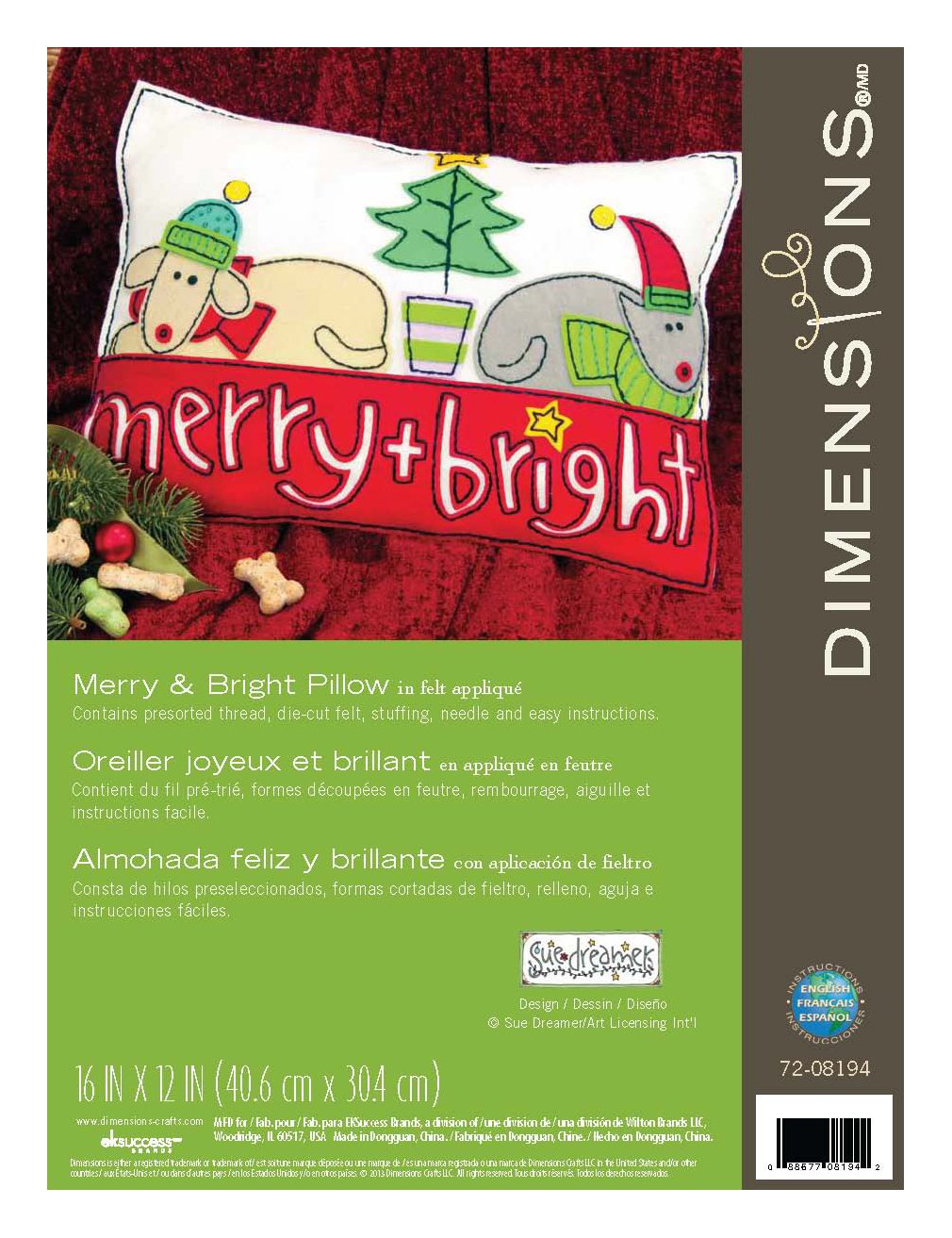 Dimensions Merry and Bright Cushion Felt Applique Kit, Polyester blend, Multi-Colour