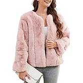 Womens Faux Fur Coat Long Sleeve Open Front 2025 Warm Winter Cropped Jacket