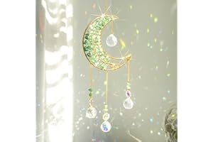 ILCLVIZ Crystal Moon Suncacher-Sun Catchers Indoor Window Prism Moon Crystal Dream Catcher Natural Healing Stones Rainbow Maker Garden Car Decoration Outdoor (Green Fluorite)