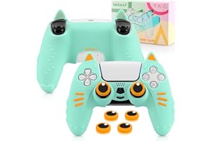 SIKEMAY Cat Paws PS5 Controller Skin Accessories Anti-Slip Silicone, Soft Thicken Protective Cover for PlayStation 5 Wireless Controller with 2 x Cute Thumb Grips - Green Orange