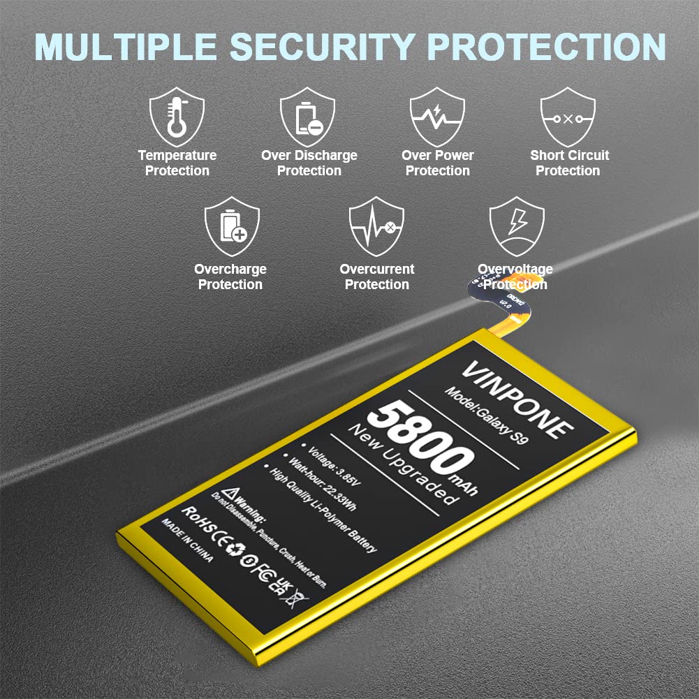 SHENMZ Galaxy S9 Battery, Upgraded 5800mAh Ultra High Capacity New 0 Cycle Replacement Battery for Galaxy S9 EB-BG960ABE, EB-BG960ABA, G9600, G960F, G960N, G960U, G960W (24 Months Service)