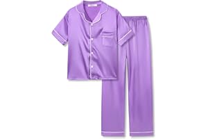 Topgal Little & Big Girls Pajama Set Size 6-16 - Fuchsia Satin Silky Cute Long Sleeve & Pants Outfit
