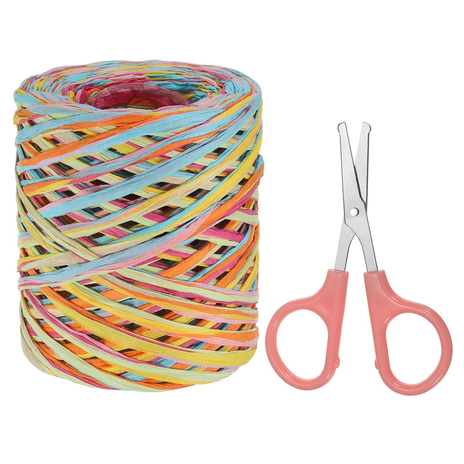 PATIKIL Raffia Paper Craft Ribbon Assortment Kit, Natural Raffia String with Scissor for Gifts, Flower Bouquets, Decoration, Light Blue/Green, 218 Yards