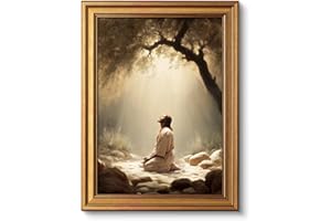 VIYYIEA Gold Framed Christian Vintage Canvas Wall Art, Jesus Prayers Canvas Wall Decor, Jesus Praying in the Garden of Gethse