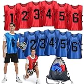 PULUOMASI Sports Pinnies-Numbered Practice Vest Pennies for Soccer Basketball Jersey Bibs -Set of 12/Youth Adults Team