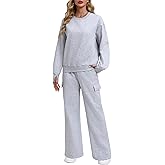 PINSPARK 2 Piece Sets for Women 2025 Fleece Sweatsuits Oversized Sweatshirts Wide Leg Cargo Sweatpants with Pockets Thumbhole