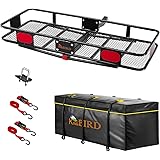 KING BIRD Upgraded 60" x 24" x 6" Hitch Mount Folding Cargo Carrier Fits to 2'' Receiver,550LBS Capacity Cargo Basket with Wa