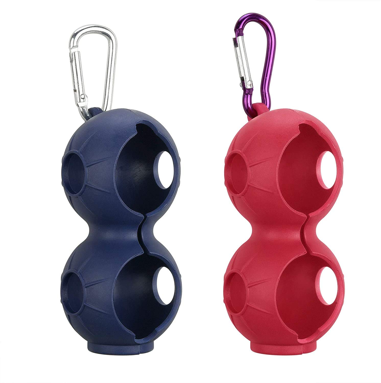FINGER TEN Golf Ball Holder Silicone Portable with Clip 2 Pack, Golf Ball Pouch Bag holder hold 2 Balls for Men Woemen Kids Easy attach to Belt Bag Color Blue Red Lightweight and Durable (Blue+Red)