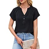 Casuluxy Womens Short Sleeve V Neck Loose Blouse Flowy Summer T Shirt Cap Sleeve Casual Tops White