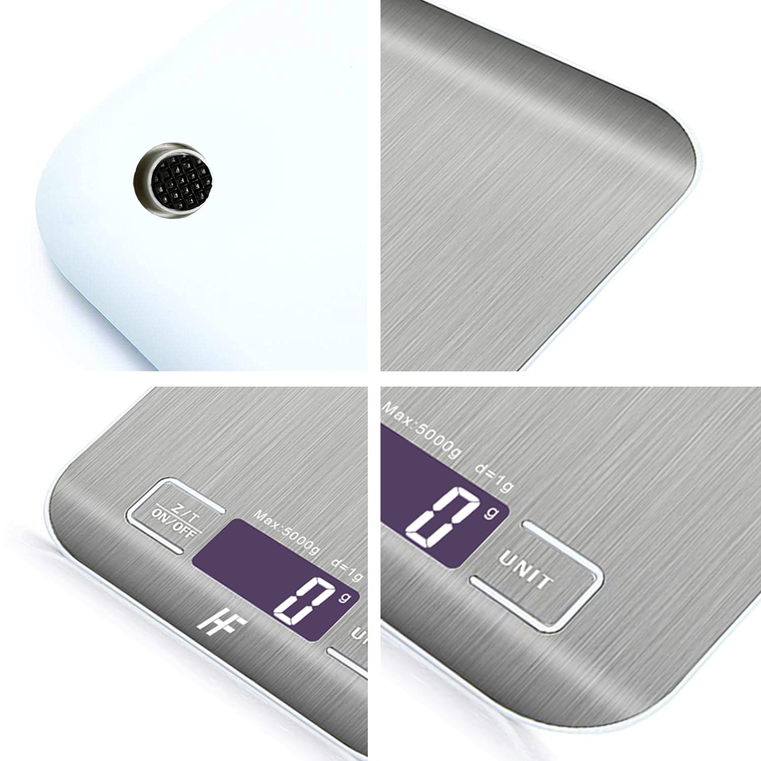 HomeFashion Kitchen Scales Stainless Steel High Precision 5 kg 1g Digital Scales with LCD Display, Tare Function, 6 Units of Measure, Batteries Included