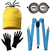 Wildarms 4 Pcs Halloween Costume Accessories Adults - Yellow Beanie Hat, Goggles, Gloves, Suspenders for Halloween Dress Up