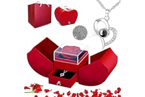 QETRABONE Preserved Red Real Rose Necklace 'I Love You' in 100 Languages - Eternal Flowers Rose, Birthday Gifts for Women Her Mom Wife Girlfriend Grandma on Valentines Christmas Anniversary (Red)