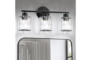 Kvhiiw Modern Black Crystal Bathroom Lighting Fixtures Over Mirror, 3-Light Vanity Lights for Mirror,Restroom, Bedroom (Bulbs