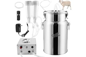CEED4U 7L Goat Milking Machine, Portable Pulsation Vacuum Pump Electric Goat Milker, with Stainless Steel Milk Bucket & Auto Stop Check Valve （Upgrade Model）