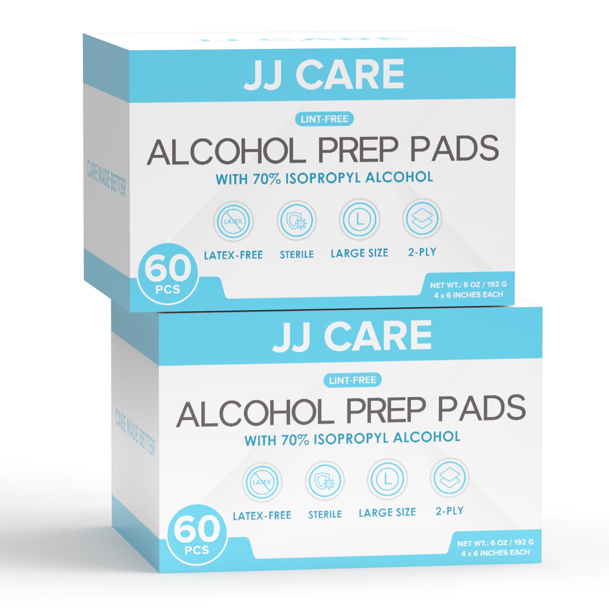 Photo 1 of JJ CARE Large Alcohol Prep Pads [Pack of 120], 4 x 6" Sterile Prep Pads Individually Wrapped, 70% Isopropyl Alcohol Wipes, 2 Ply First Aid Swabs, Perfect for Medical, First Aid Kit & Home