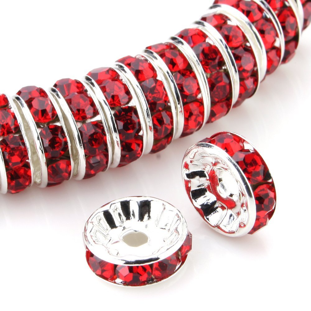 RUBYCA 100pcs Round Rondelle Spacer Charm Bead 4mm Silver Tone Light Siam Red Czech Crystal DIY — image 1