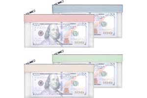 VOCHIC 4-Piece Multi-Purpose Money Pouch Set - Clear Zipper Cash Envelopes, 7.6 x 3.7 Inch, Bank Deposit Bags, Coin & Check Wallet with 4 Colors