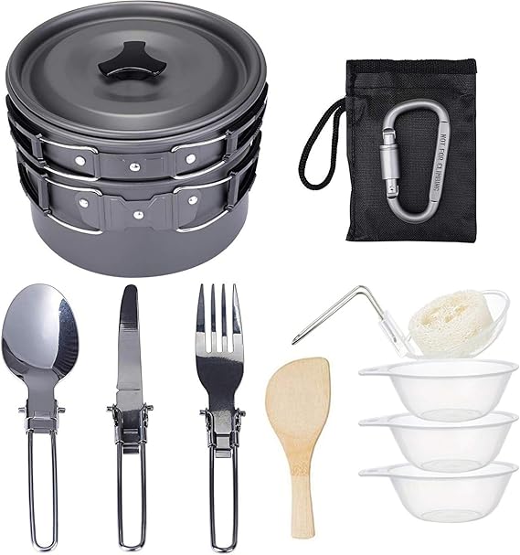 Camping Stackable pots and boilers with Cutlery