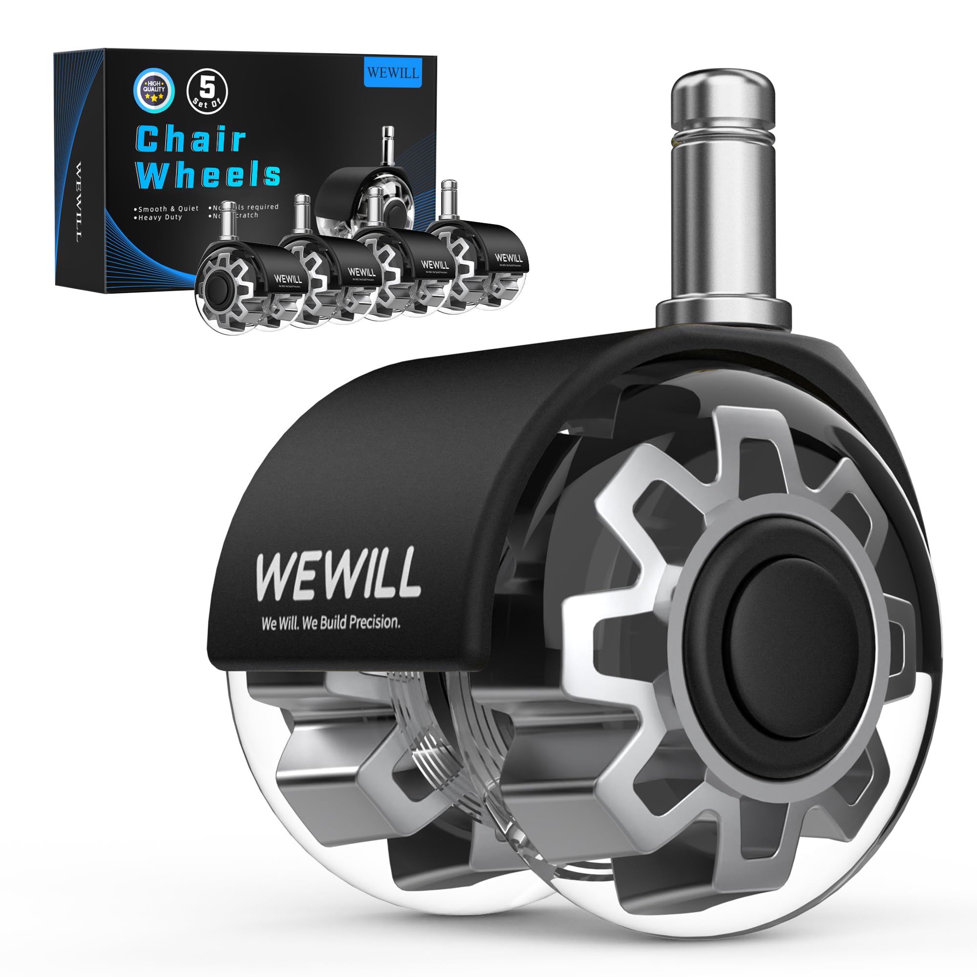 WEWILL Office Chair Caster Wheels Rubber Replacement Heavy Duty and Quiet Smooth Wheels for Office Chair,Best Protection for Your Hardwood Floors and Carpet,Suitable for Most Chairs(11mm*22mm)