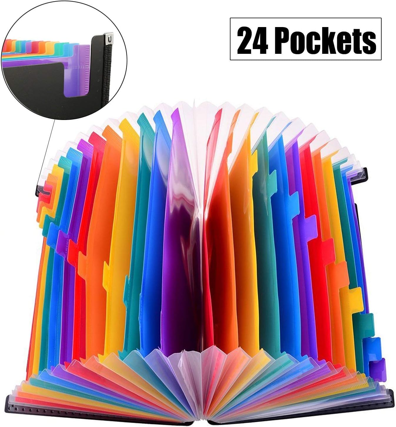 24 Pocket Expanding File Folder with Cloth Edge Wrap, Letter Size Organizer Expandable Accordion A4 Files Bag : Office Products