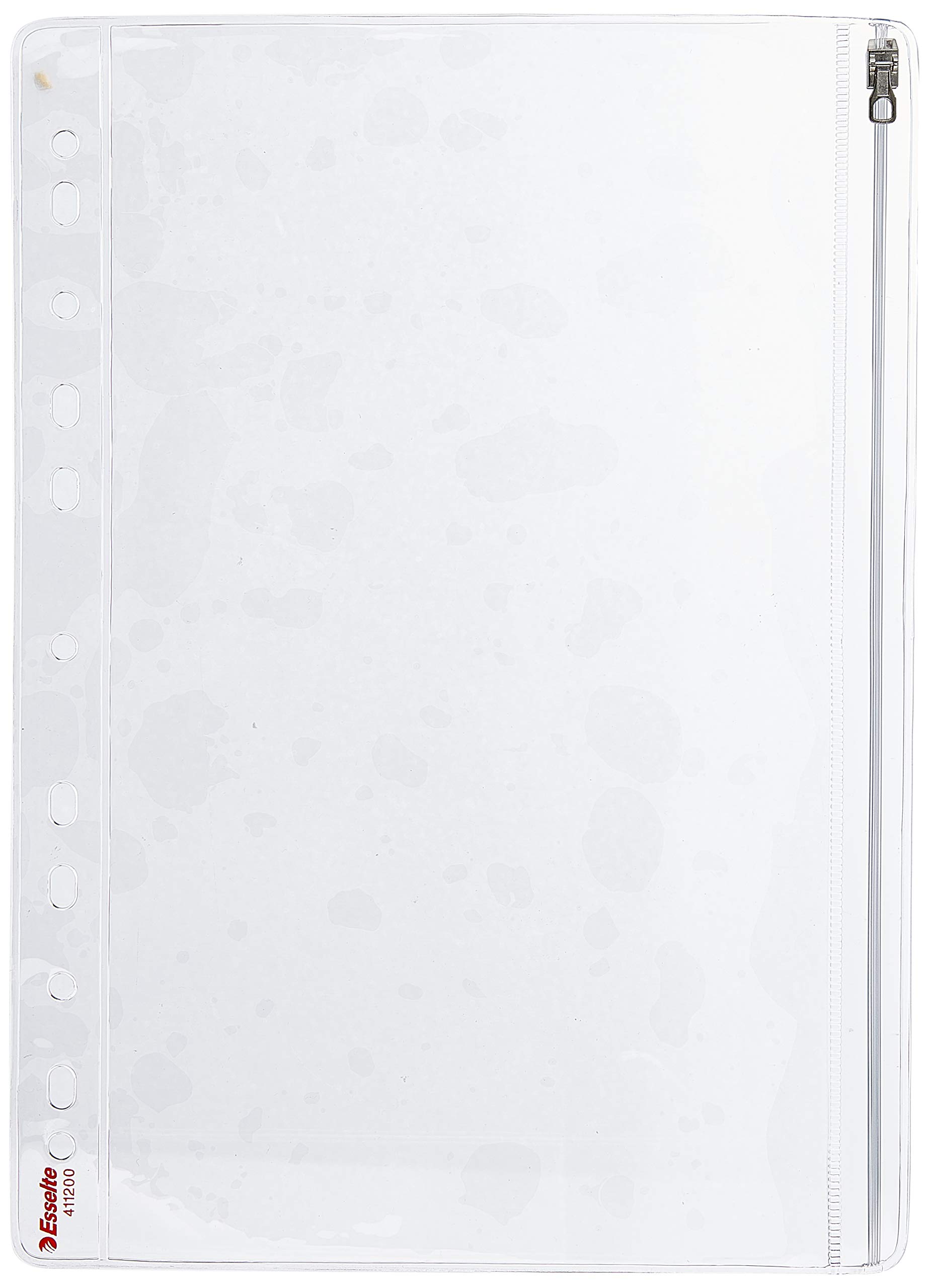 Esselte Punched Pocket with Slide Zipper, Pack of 5, Transparent, 200 Micron PVC Material, 411200