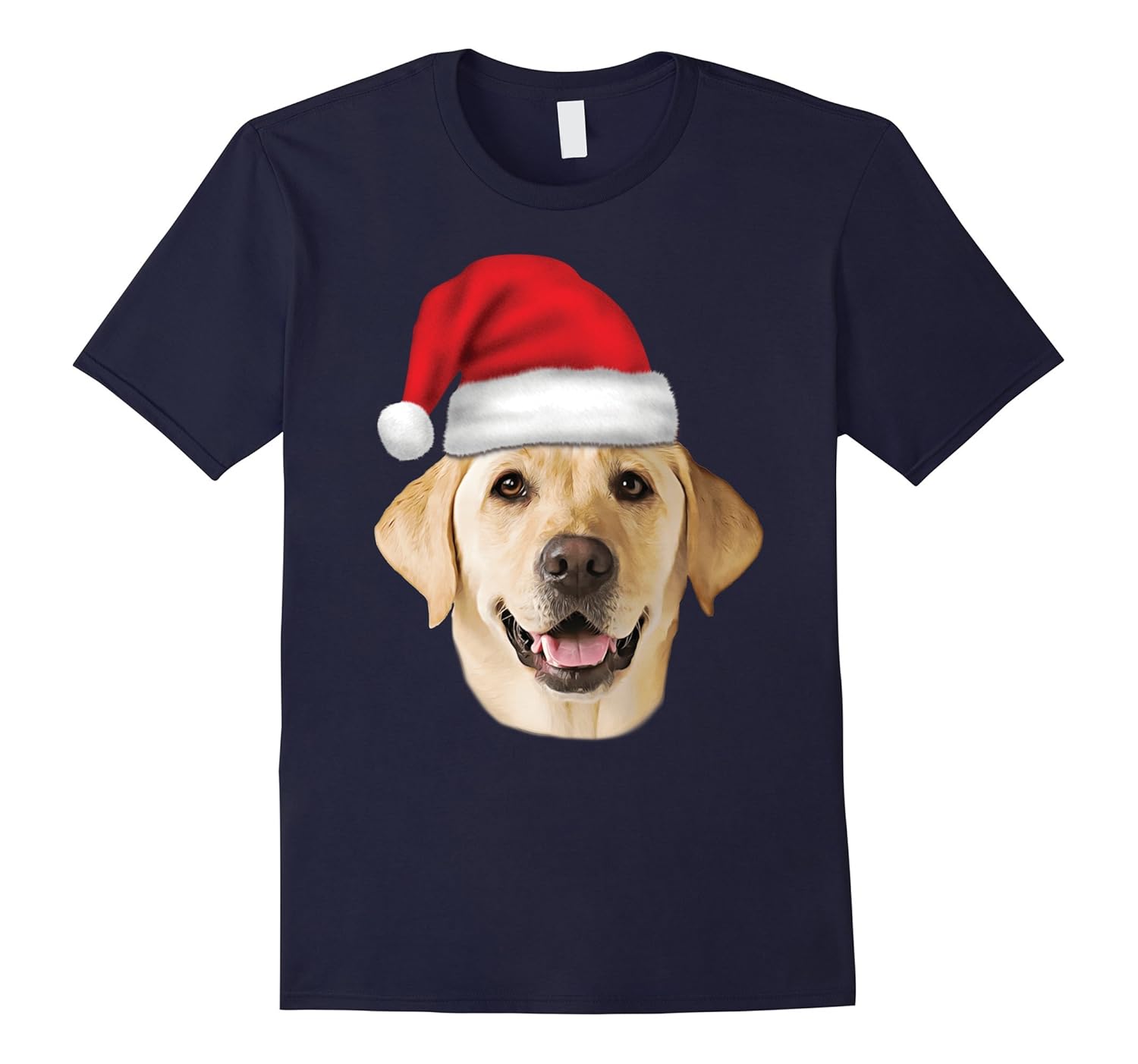 Santa Hat Yellow Lab Portrait Labrador Xmas Holiday T-Shirt-ANZ