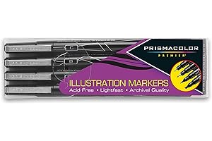 Prismacolor 1738861 Premier Illustration Markers, Assorted Tips, Black, 4-Count