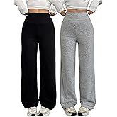 RoseSeek Girl's 2 Pack Sweatpants Elastic High Waisted Wide Leg Trousers Casual Athletic Pants