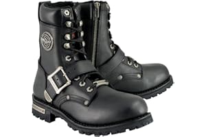 Milwaukee Leather Men's Black Leather Lace-Up Engineer Motorcycle Boots w/Buckles and Side Zipper MBM101-10.5