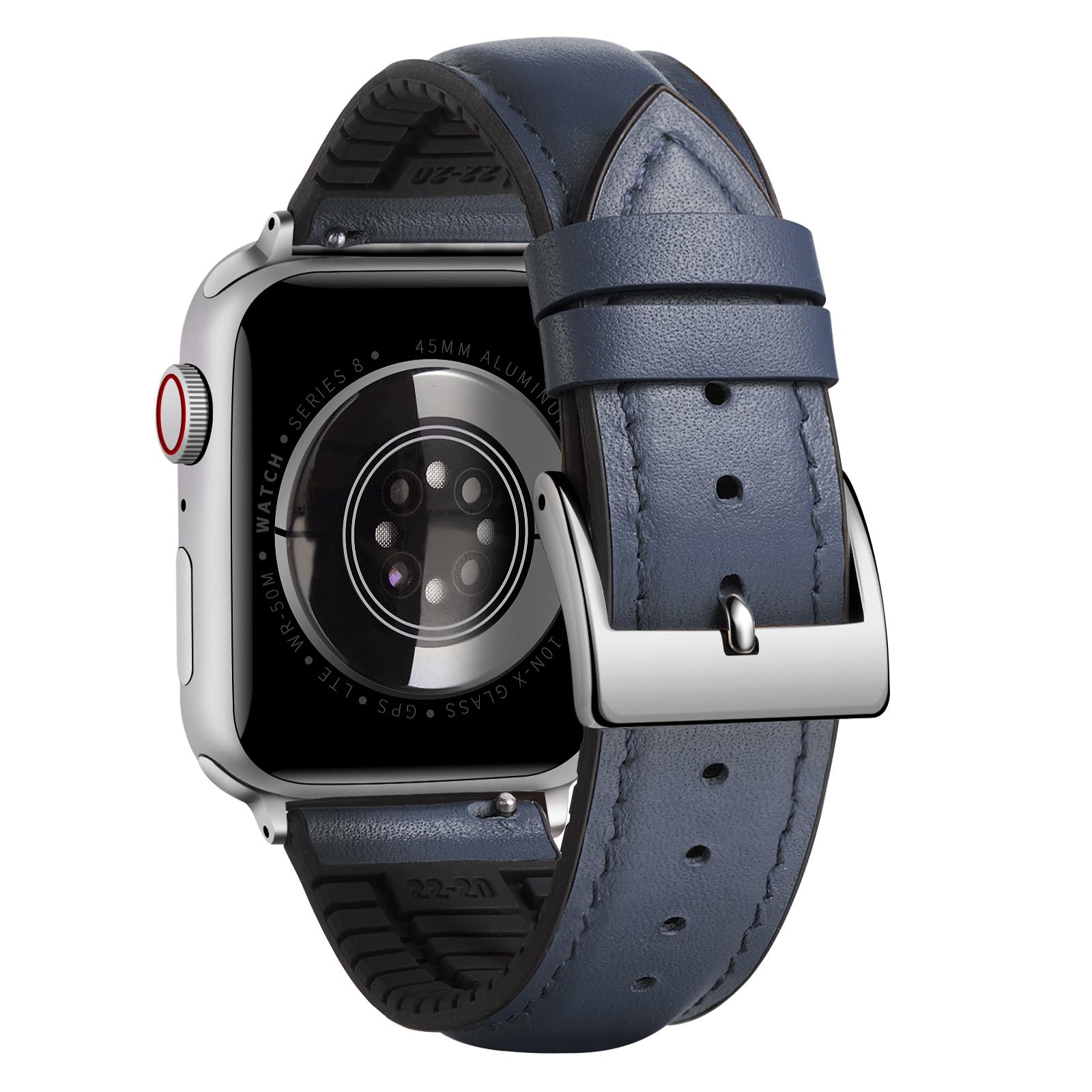 BINLUN Compatible with Apple Watch Bands Leather Soft Silicone Inner Hybrid Sweatproof 38mm 40mm 41mm 42mm Watch Strap for iWatch Ultra SE Series 11/10/9/8/7/6/5/4/3/2/1(Silver Buckle,Deep Blue)