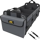 MIKKUPPA Trunk Organizer for SUV - 100L Collapsible Car Organizer, Gray | Reinforced Board Resists Deformation, 5 Compartments, Large Capacity, Trunk Storage for SUV Sedan Truck Van with Straps