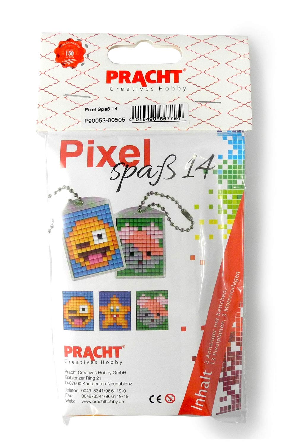 Pracht Creatives Hobby P90053-00505 Pixel Fun Craft Set 14 for 2 Lockets Key Ring for Children Boys and Girls as a Small Gift Party Bag for Children's Birthday Parties