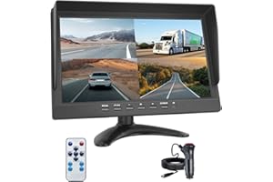 Hikity 10 Inch LCD CCTV Mini Security Monitor, Portable Small Security Camera Monitor with Remote Control, 2 Split Video, 12-24V for Truck Bus Van School Bus
