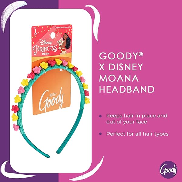 GOODY OUCHLESS HEADBAND FOR ALL HAIR TYPES – DISNEY PRINCESS, MOANA – COMFORT FIT FOR ALL-DAY WEAR – BEAUTIFUL DESIGN FOR INSTANT STYLE – PAIN-FREE HAIR ACCESSORIES FOR WOMEN, MEN, BOYS & GIRLS