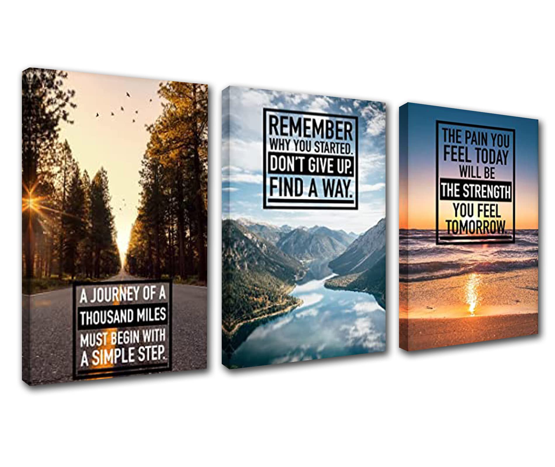 Motivational Posters Wall Art for Office Motivational Wall Art Inspirational Canvas Framed Set of 3 Modern Artwork for Living Room Workplace Bedroom Stretched Ready to Hang 42”Wx20”H