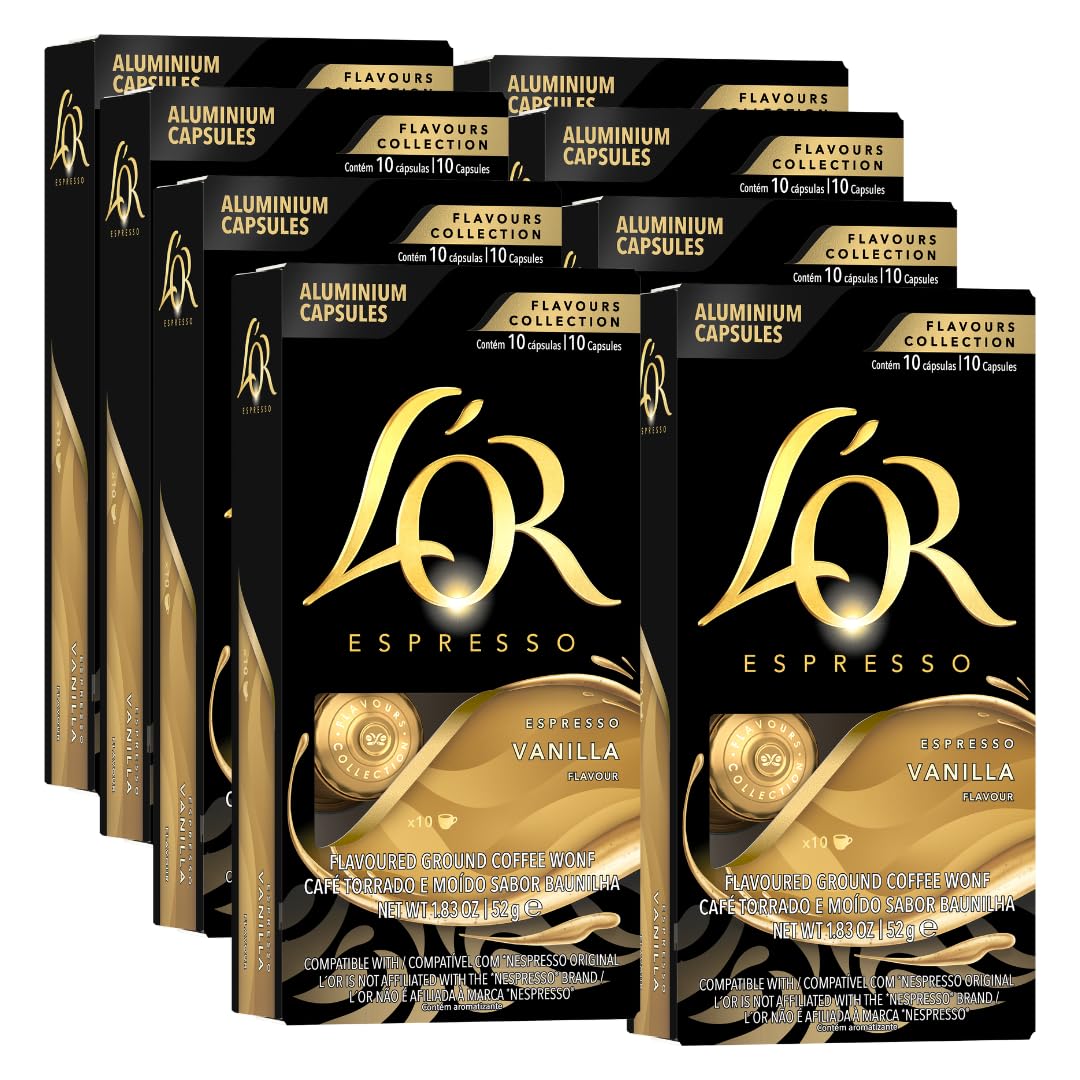 L'OR Espresso Capsules, 80 Count Vanilla, Single-Serve Aluminum Coffee Capsules Compatible with the L'OR BARISTA System & *Nespresso Original Machines, 80 Count (Pack of 8) Image