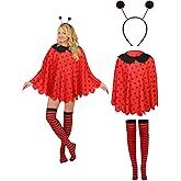 Eurzom 3 Pcs Halloween Ladybug Costume Set Women Ladybug Antenna Headband Polka Cape Striped over The Knee Stockings for Women Girls Halloween Dress Cosplay Party Accessories