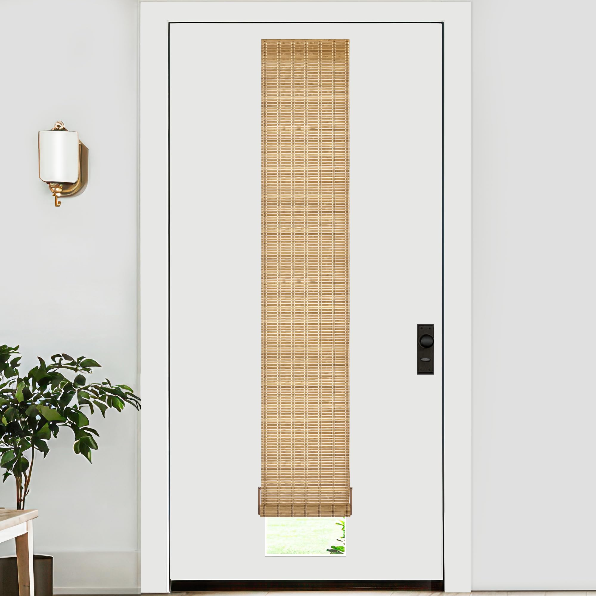 Photo 1 of LazBlinds No Tools No Drill Bamboo Roller Shades, Cordless Bamboo Blinds, Light Filtering Roll Up Blinds for Windows, French Door, Porch or Patio Privacy Screen, 12'' W x 70'' H, Brown206