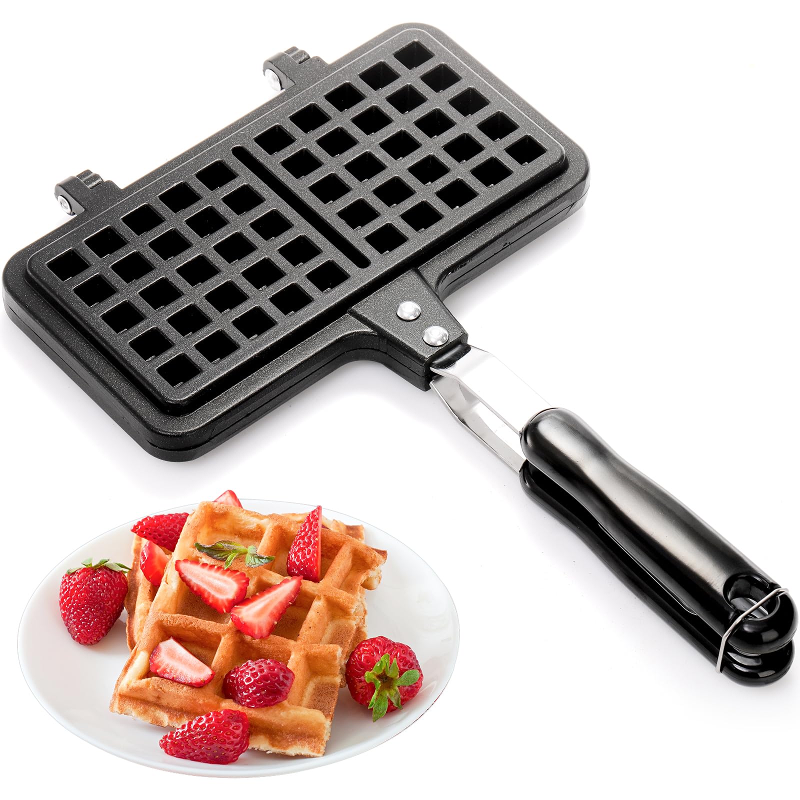 Photo 1 of Dicunoy Non-stick Waffle Maker, 8" Camping StoveTop Waffle Maker with Long Handle, Portable Aluminum Waffle Maker Pan for Waffles Sandwich Toaster, Breakfast, Sandwich Baking