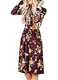 ZESICA Women's Long Sleeve Floral Pockets Casual Swing Pleated T-Shirt Dress
