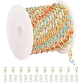 YOUBEIYEE 2 Meters Colorful Enamel Chains Bulk Gold Plated Brass Chain for Jewelry Making Supplies