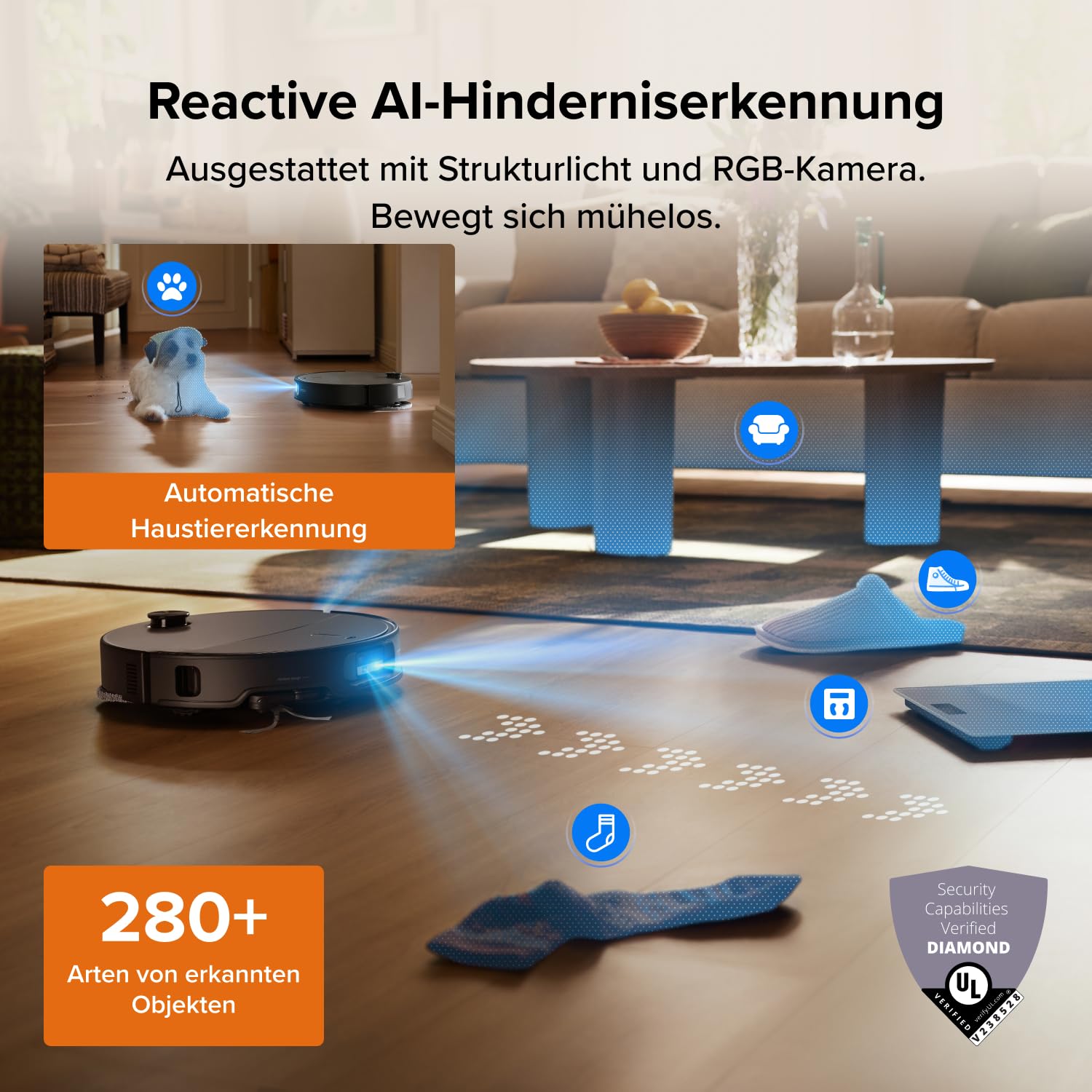 roborock Qrevo Edge 2 Set Saugroboter mit Wischfunktion&Hebarem Wischmopp, 25.000 Pa, Anti-Tangle, ultraflach 7,98 cm, 80 °C Heißwasser-Moppwäsche, FlexiArm-Technologie, AI-Hinderniserkennung(Schwarz) 8
