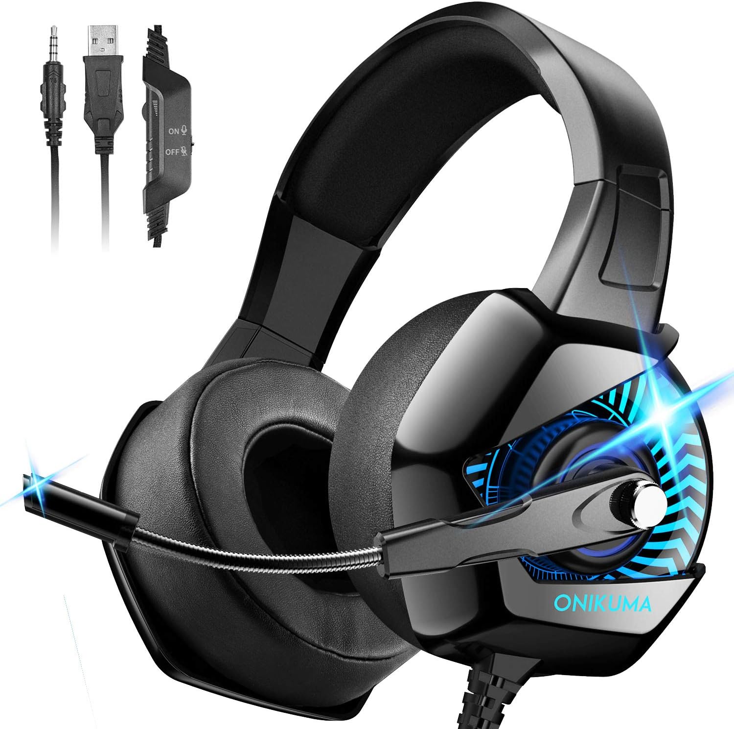 ONIKUMA Gaming Headset Ps4 with Microphone Anti Noise 4D Surround Sound 7.1 Stereo Adjustable Headband & LED Light Gaming Headset For PlayStation/PC/Switch/Xbox (Adapter not Included)/MAC/PSP