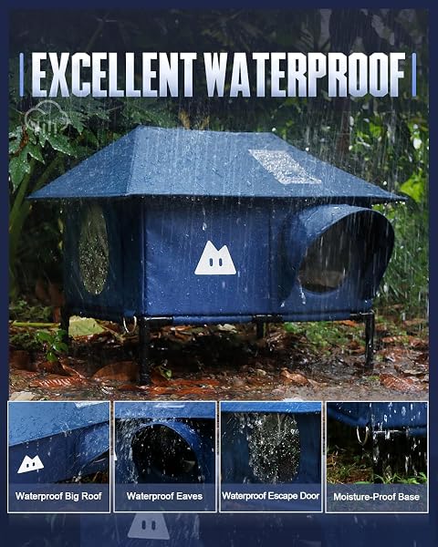HEATED OUTDOOR CAT HOUSE FOR OUTSIDE CAT IN WINTER,UPGRADED 100% WEATHERPROOF,SPACIOUS INTERIOR,2 DOORS,NAME POCKET,HEAVY-DUTY INSULATED FERAL CAT SHELTER FOR STRAY BARN KITTEN(BLUE,28″X16″X14.5″)