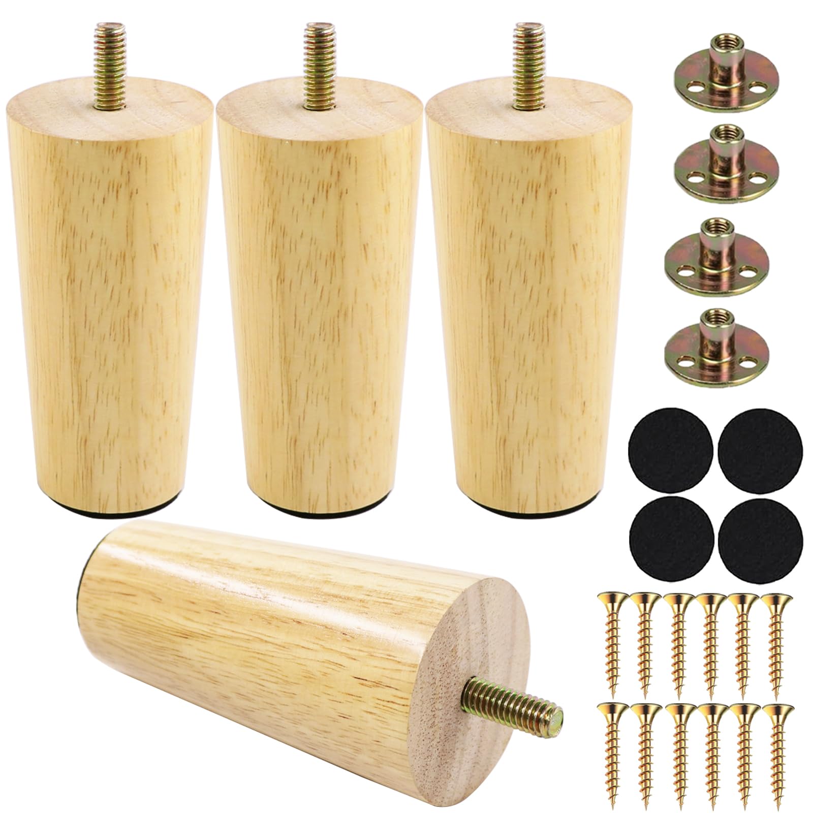 Photo 1 of Yaliuliu 4 Inches Round Solid Wood Furniture Legs Set of 4, Natural Wooden Replacement Feet with Threaded 5/16'' Hanger Bolts for Sofa, Couch, Armchair, Cabinet, TV Stand, Ottoman and Dresser