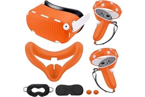KANG YU Compatible with Oculus Quest 2 Accessories, for Quest 2 VR Silicone face Cover, VR Shell Cover,for Quest 2 Touch Controller Grip Cover,Protective Lens Cover,Disposable Eye Cover. (Orange)