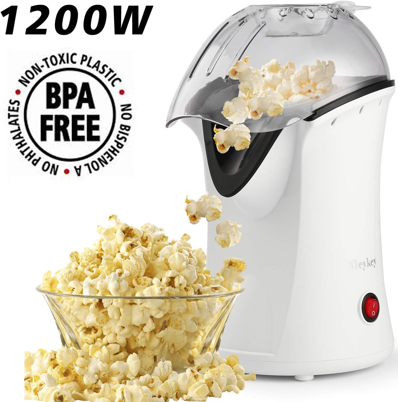 Hot Air Popcorn Popper, Home Popcorn Maker Air Popcorn Machine with Measureing Cup, No Oil Needed (White)